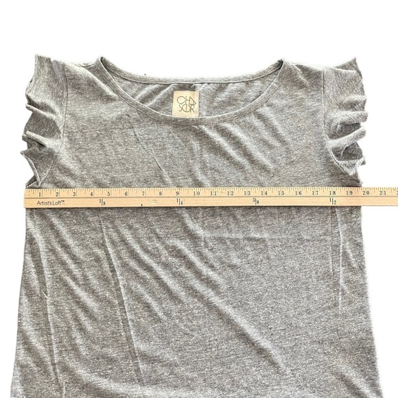 NWOT CHASER Gray Triblend Jersey Cropped Flutter Sleeve Open Neck Tee - Picture 6 of 7